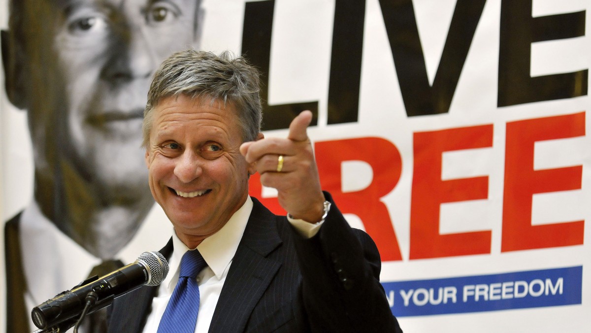 In this Wednesday, Dec. 28, 2011 file photo, former New Mexico Gov. Gary Johnson speaks at a news conference during which he announced he is leaving the Republican Party in favor of seeking a presidential nomination as a Libertarian, at the State Capitol in Santa Fe, N.M. (AP Photo/Albuquerque Journal, Eddie Moore, File)