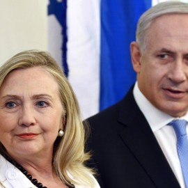 Secretary of State Hillary Clinton, left, meets with Israeli Prime Minister Benjamin Netanyahu in Jerusalem, Israel, Monday, July 16, 2012. (AP Photo/Brendan Smialowski, Pool)