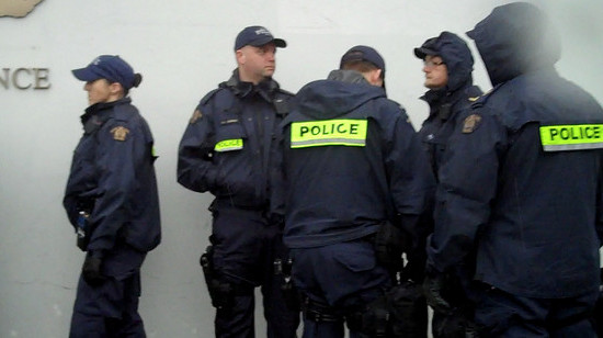A February 10, 2010 photo of the Royal Canadian Mounted Police squad. (Photo/2010 Legal Observers via Flickr)