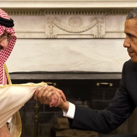 President Barack Obama shakes hands with Saudi Arabia's Crown Prince Mohammed bin Nayef during their meeting in the Oval Office of the White House in Washington, Wednesday, May 13, 2015. (AP Photo/Jacquelyn Martin)
