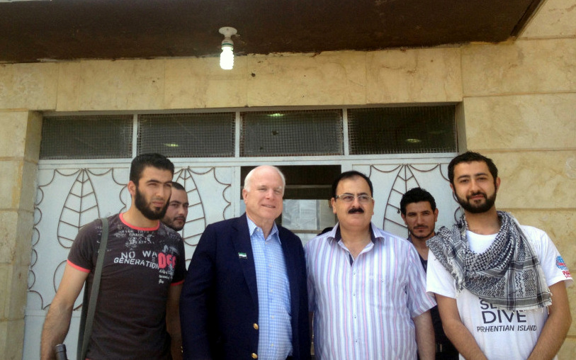 Senator John McCain in Syria with members of the U.S.-backed rebel group Northern Storm.