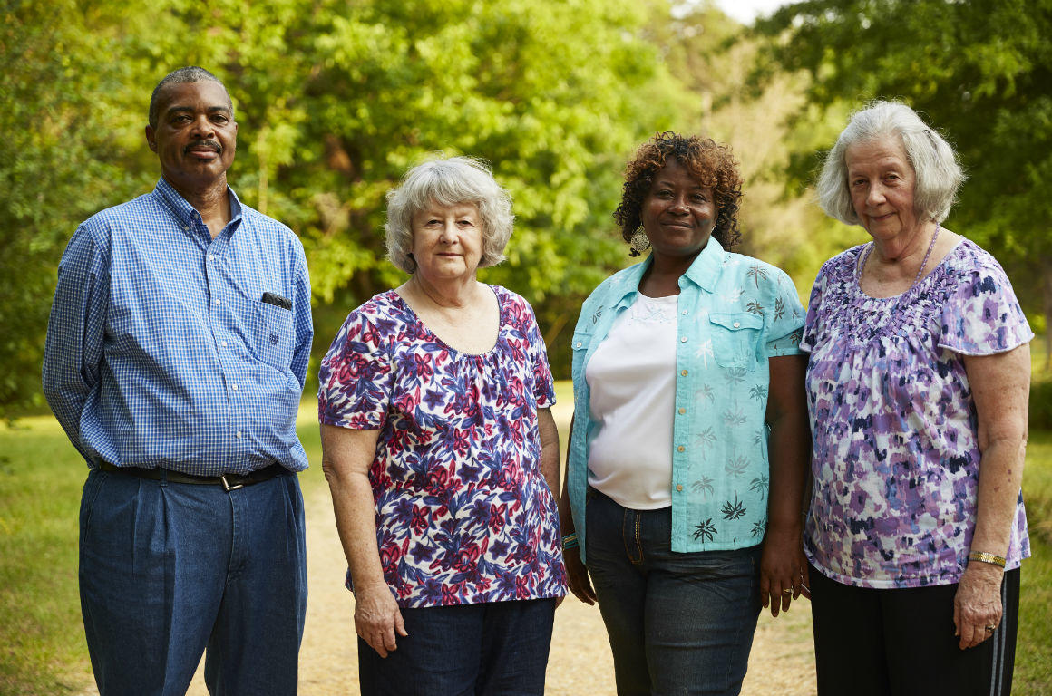 Ben Eaton, Mary Schaeffer, Esther Calhoun, and Ellis Long (from left to right) with the ACLU are asking a federal court to dismiss the defamation lawsuit brought against them for standing up to the exploitation of their town.