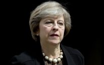 British Home Secretary and leadership candidate for Britain's ruling Conservative Party Theresa May leaves after attending a cabinet meeting at 10 Downing Street, in London, Tuesday, July 5, 2016.