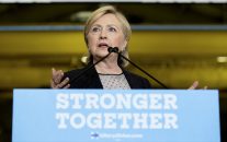 Democratic presidential candidate Hillary Clinton gives a speech on the economy after touring Futuramic Tool & Engineering, in Warren, Mich., Thursday, Aug. 11, 2016.