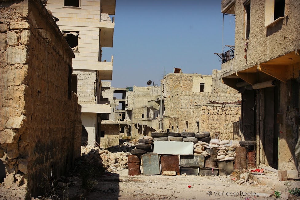 The remnants of a “moderate rebel” sniper barrier in Bani Zaid. (Photo by Vanessa Beeley)