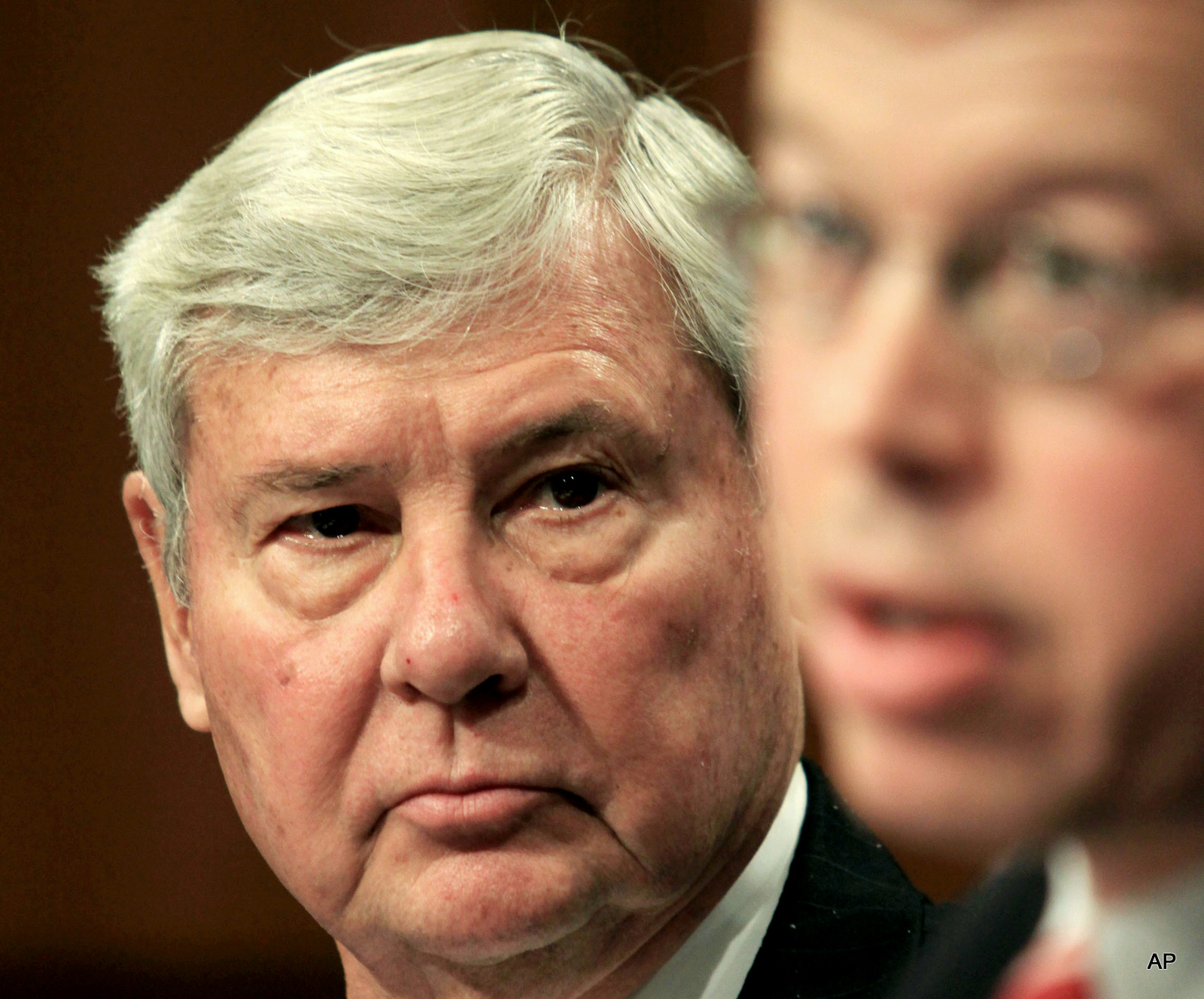 Former Florida Sen. Bob Graham, left, listens as Vice Chair, former Missouri Sen. Jim Talent testifies about the 'missing 28 pages opg the 9/11 report' on Capitol Hill in Washington.