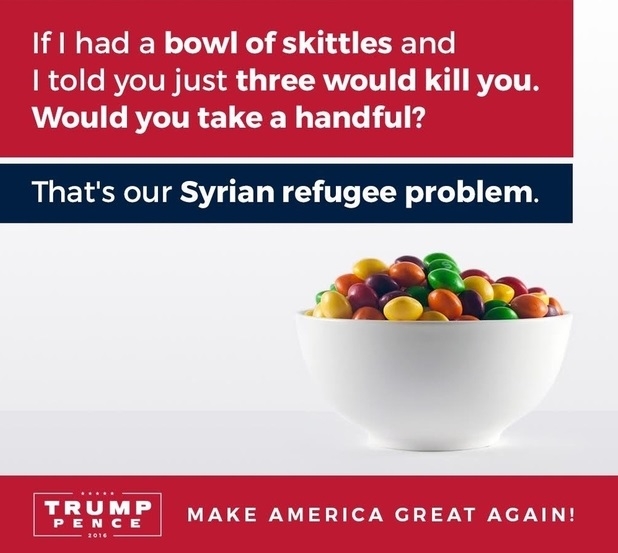 Trump tweeted a meme using an analogy comparing Skittles to Syrian refugees (Twitter)
