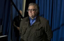 Stephen Bannon, campaign CEO for Republican presidential candidate, Donald Trump, looks on as Trump speaks during a campaign rally, Saturday, Nov. 5, 2016, in Denver. (AP Photo/ Evan Vucci)