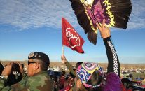 Demonstrators against the Dakota Access oil pipeline hold a ceremony at the main protest camp Tuesday, Nov. 15, 2016, near Cannon Ball, North Dakota. (AP Photo/James MacPherson)
