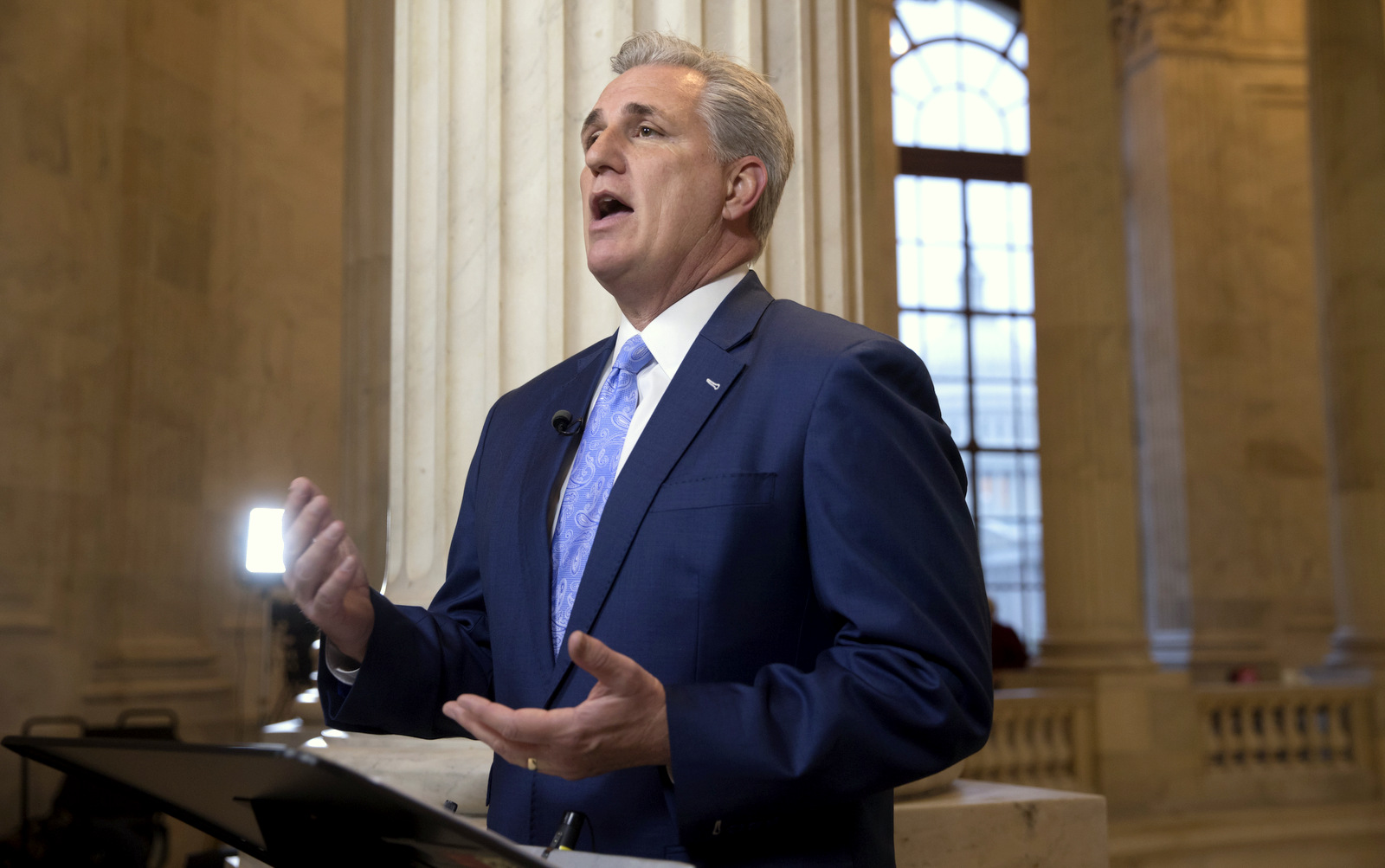 House Majority Leader Kevin McCarthy of Calif. discusses the move by House Republicans to eviscerate the independent Office of Government Ethics, during a network television interview on Capitol Hill in Washington, Tuesday, Jan. 3, 2017. (AP/J. Scott Applewhite)