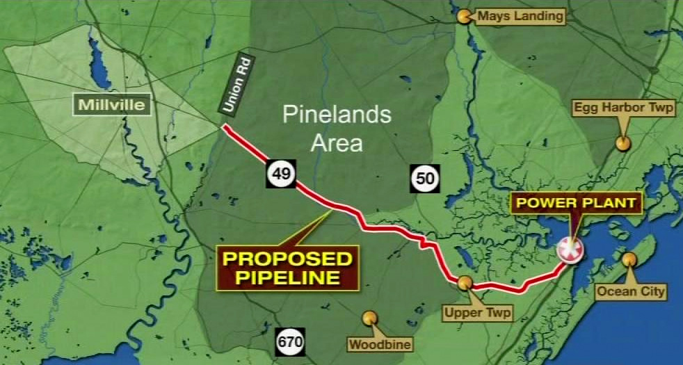 A map showing the proposed route of the Pinelands Pipeline. (Credit: ABC Affiliate WPVI)