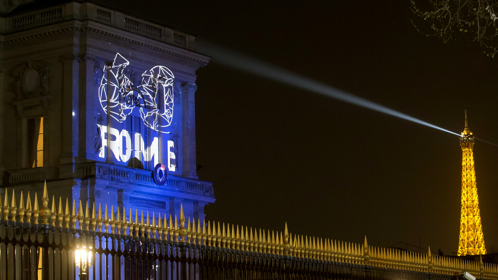 The French foreign ministry building is lit up to celebrate the 60th anniversary of the Treaties of Rome in Paris, France, Friday, March 24, 2017. March 25th 2017 marks the 60th anniversary of the Treaties of Rome that effectively gave birth to the European Union. (AP/Michel Euler)