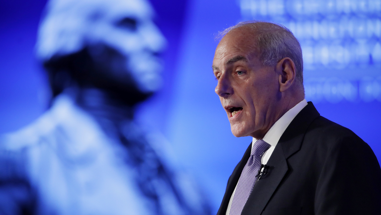 Homeland Security Secretary John Kelly speaks during a forum "Home & Away: Threats to America and the Department of Homeland Security response," April 18, 2017, at George Washington University in Washington. (AP/Manuel Balce Ceneta)