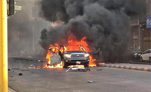 Unverified footage that circulated on social media showed thick smoke rising from a vehicle engulfed in flames (screengrab)