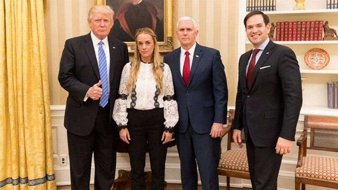 President Donald Trump, Vice President Mike Pence and Sen. Marco Rubio meet with Lillian Tintori, wife of US-backed Venezuelan opposition leader Leopoldo Lopez. (White House Photo)
