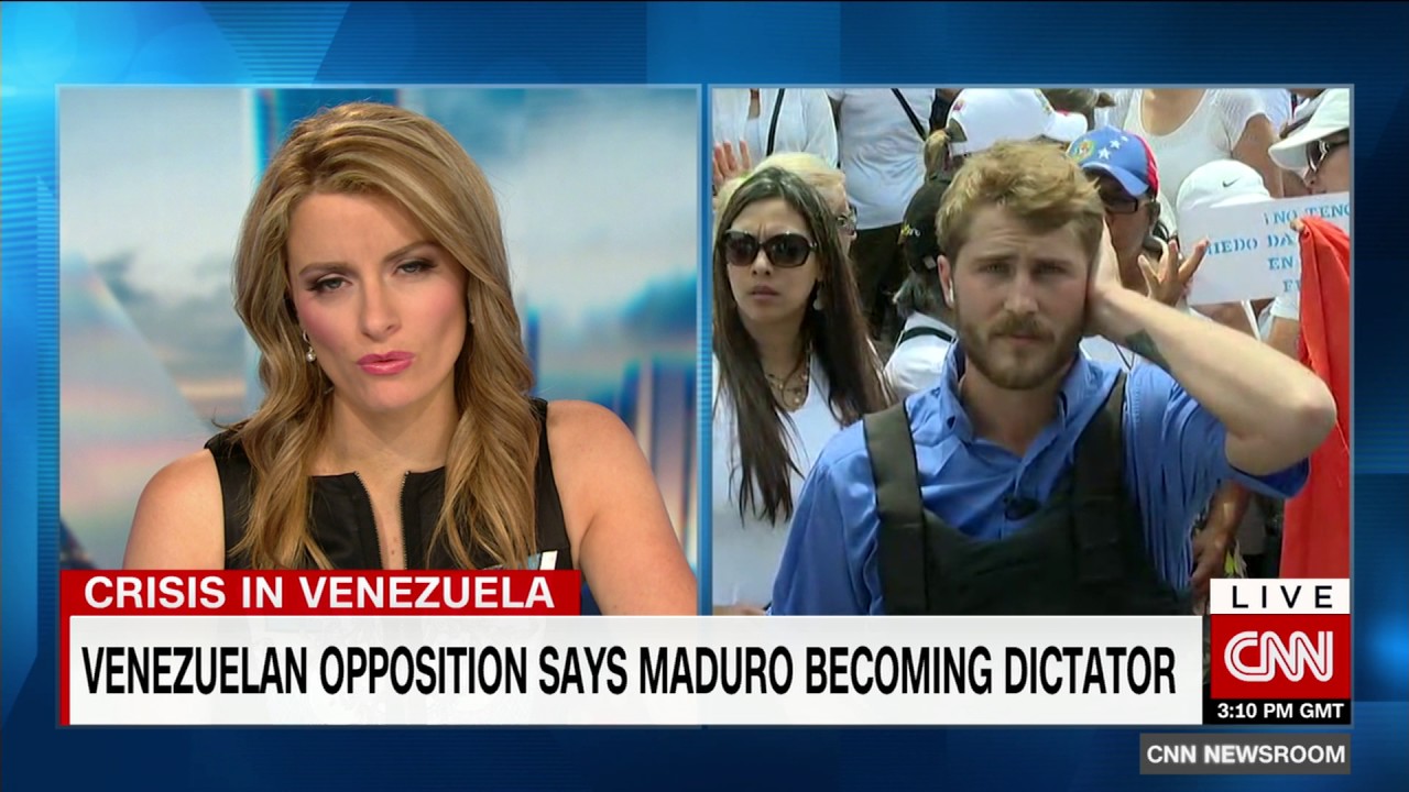 A screenshot of a CNN May 6, 2017 report covering opposition protests in Venezuela.