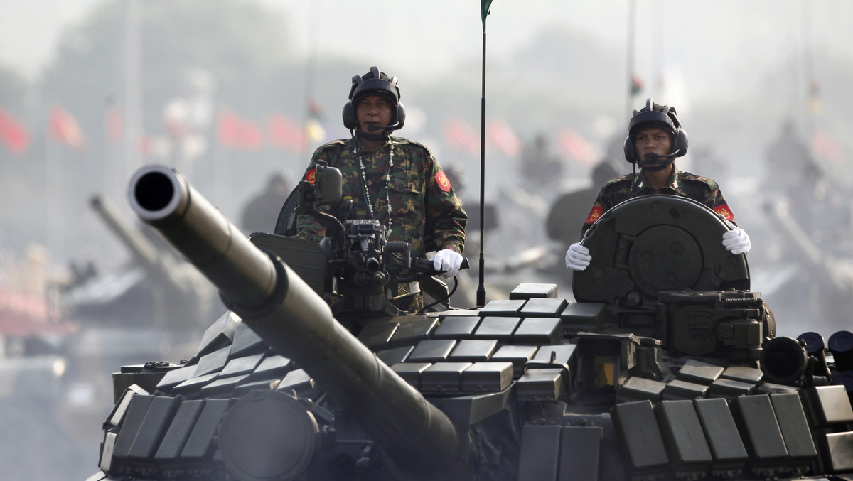Myanmar military armed-tanks are driven during a parade to commemorate the Myanmar's 72nd Armed Forces Day in Naypyitaw, Myanmar, March 27, 2017. (AP/Aung Shine Oo)