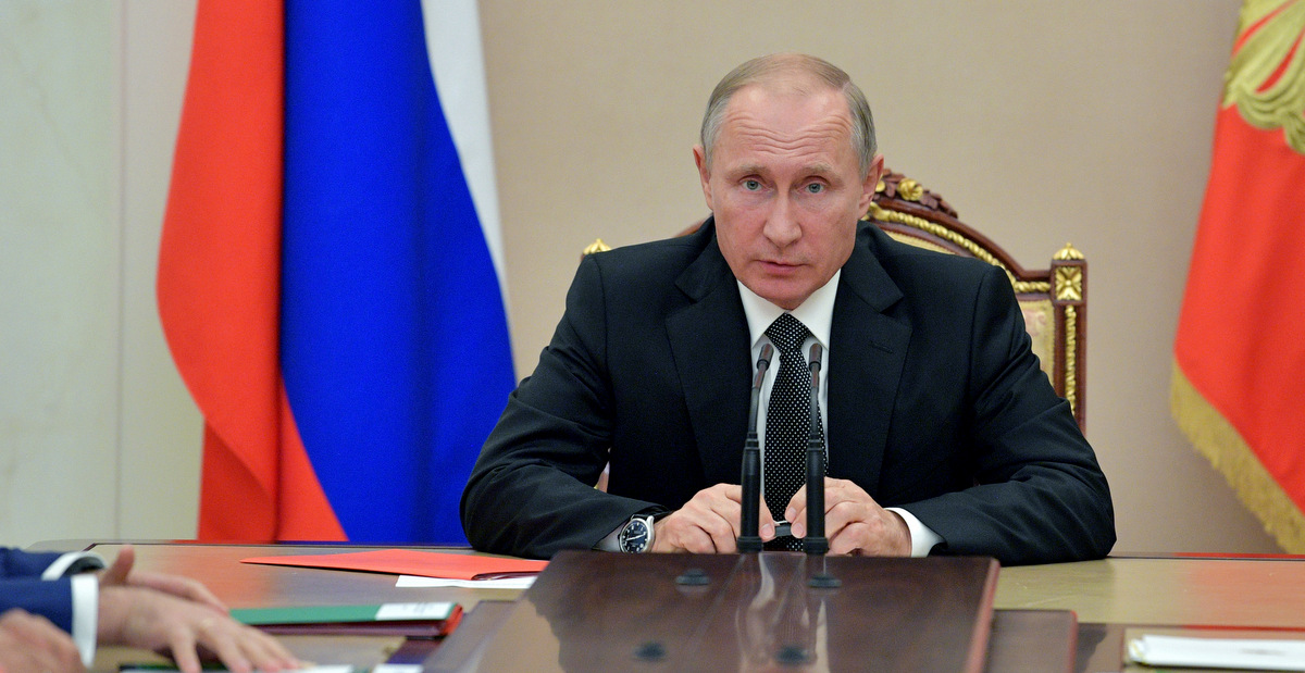 Russian President Vladimir Putin heads the Security Council meeting in Moscow, Russia, Friday, Sept. 15, 2017. (Alexei Druzhinin, Kremlin Pool Photo via AP)