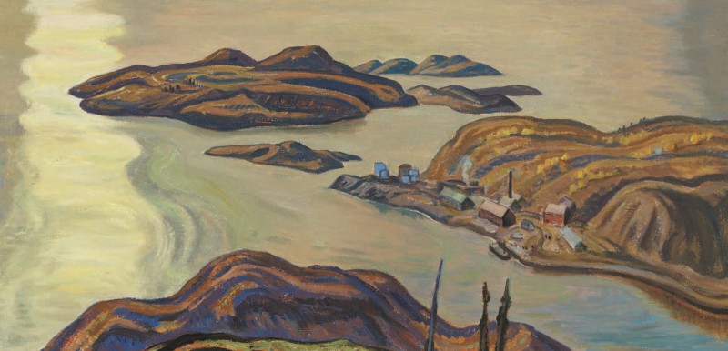 A painting of a radium mine on an archipelago.