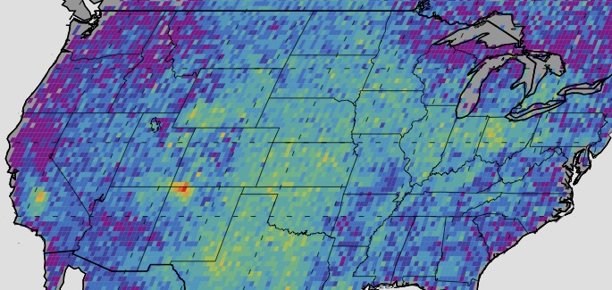 Satellite imagery shows a massive "methane plume" over the Midwest United States. (NASA/JPL-Caltech/University of Michigan)
