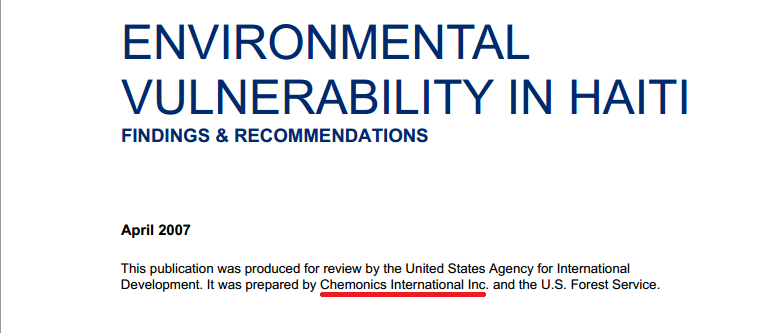 "Environmental Vulnerability In Haiti": The report referenced by the ICG was compiled by Chemonics International (source: USaid Haiti).