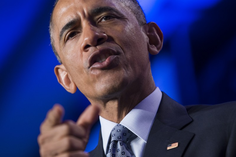 President Barack Obama speaks at the Democratic National Committee winter meeting in Washington, Friday, Feb. 20, 2015. While pundits have praised Obama's recent rhetoric for his strong words on climate change and willingness to confront Republicans, most analysis overlooks his renwed commitment to a violent policy of American exceptionalism. (AP Photo/Evan Vucci)