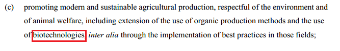Clause 404 of the association agreement, mentioning the use of biotechnologies, which multinational corporations seek to exploit. 
