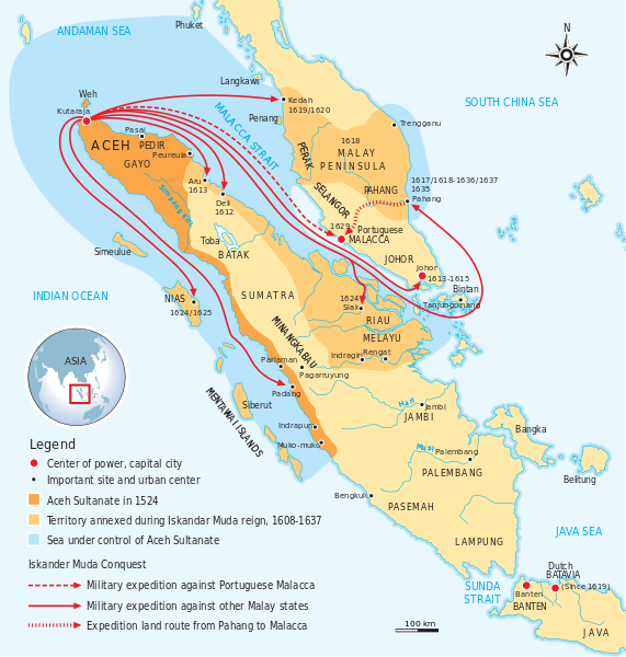 A map showing the extent of Aceh's power during the first part of the 17th century, when it became the dominant power in the region. (Wikimedia / Gunawan Kartapranata) 