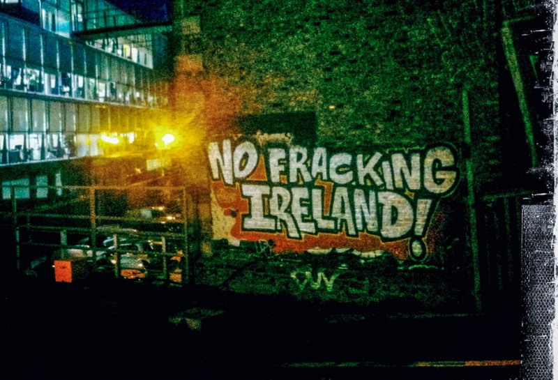 Graffiti on a brick wall reads "No Fracking Ireland!" photographed on October 2, 2014 in Dublin. (Flickr / Seán Ó Domhnaill)