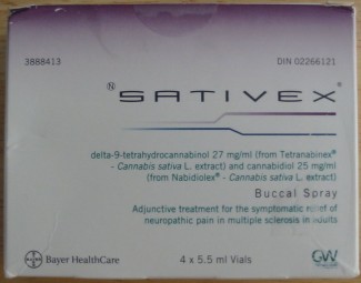 The labellng on a Canadian box of "Sativex," a prescription drug derived from cannabis. (Wikipedia)