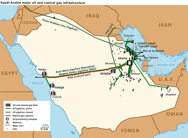 Saudi Arabia's vulnerable oil infrastructure (Thanks, Danil Parker). (U.S. Energy Information Administration)