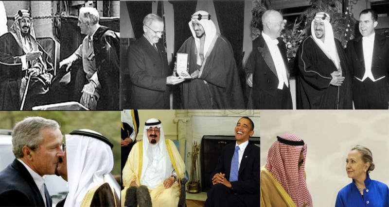Charlie Foxtrot: A photo-collage of U.S. leaders meeting with Saudi rulers. 