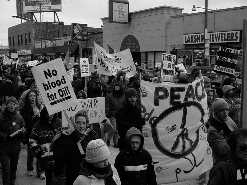 Marchers in Chicago protest the war in Iraq on February 14, 2003. (Flickr / Steve Stearns)