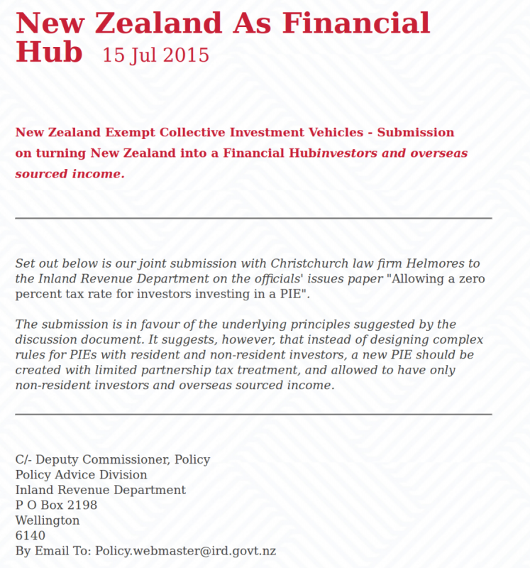 Screenshot of email: "New Zealand As Financial Hub"