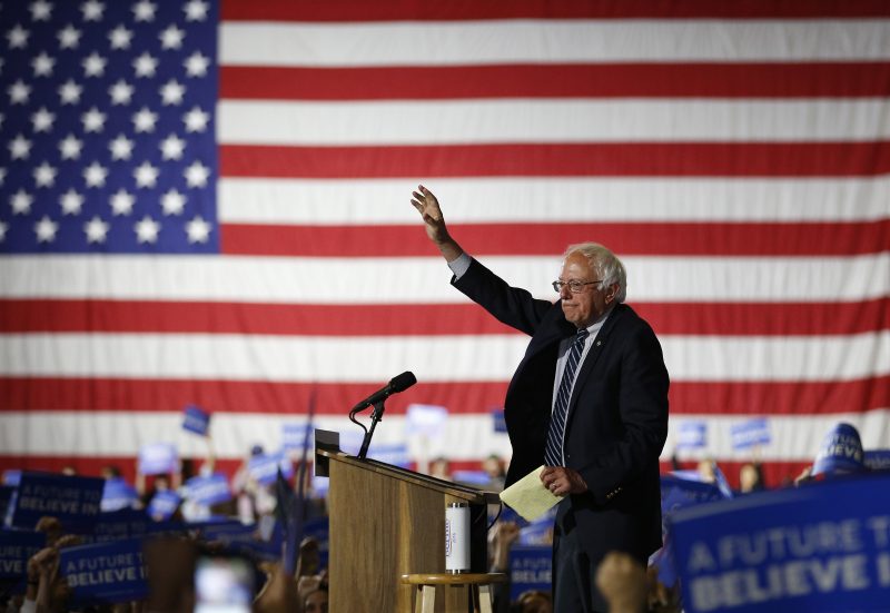 Democratic presidential candidate Sen. Bernie Sanders, I-Vt., speaks at a rally Tuesday, June 7, 2016, in Santa Monica, Calif. (AP Photo/John Locher)