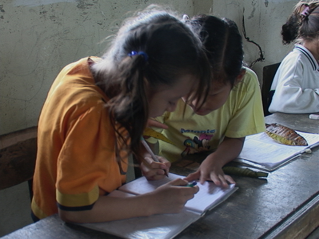 Two girls collaborate on a drawing in a classroom. (Flickr / Quinn Dombrowski)
