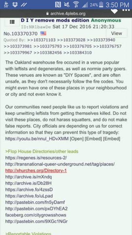 4chan users are plotting to shut down DIY artists spaces. (Screenshot)