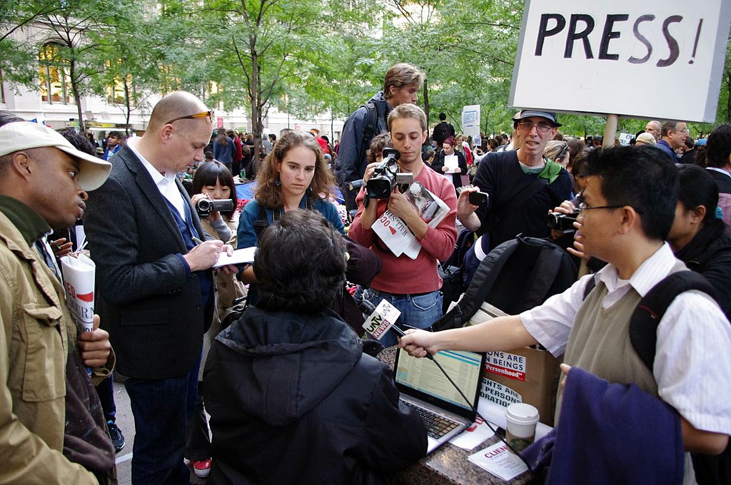 Media interviews Occupy organizers in New York (Photo taken October 6, Day 21 by David Shankbone)