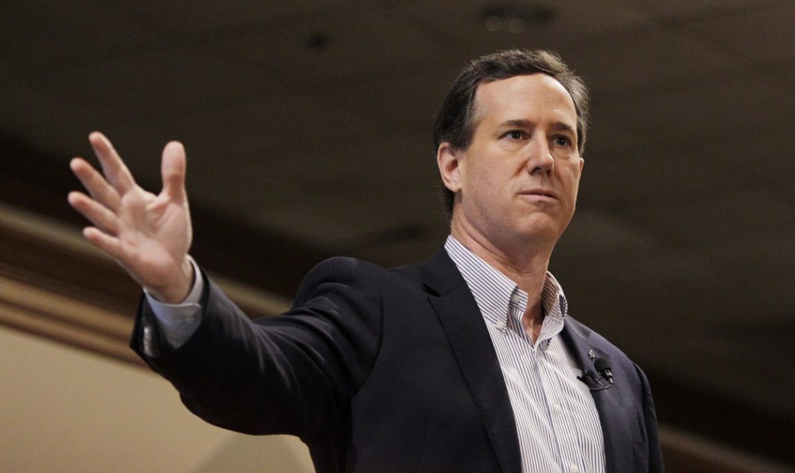 FILE - In this Feb. 27, 2012 file photo, Republican presidential candidate, former Pennsylvania Sen. Rick Santorum speaks in Livonia, Mich. When Santorum recently rebuked John F. Kennedy's 1960 speech on religion, he was repeating a common conservative view that the address did more harm than good. Santorum, competing for conservatives votes in a close GOP presidential primary with Republican Mitt Romney, argued that more religion was needed in American public life. (AP Photo/Eric Gay, File)