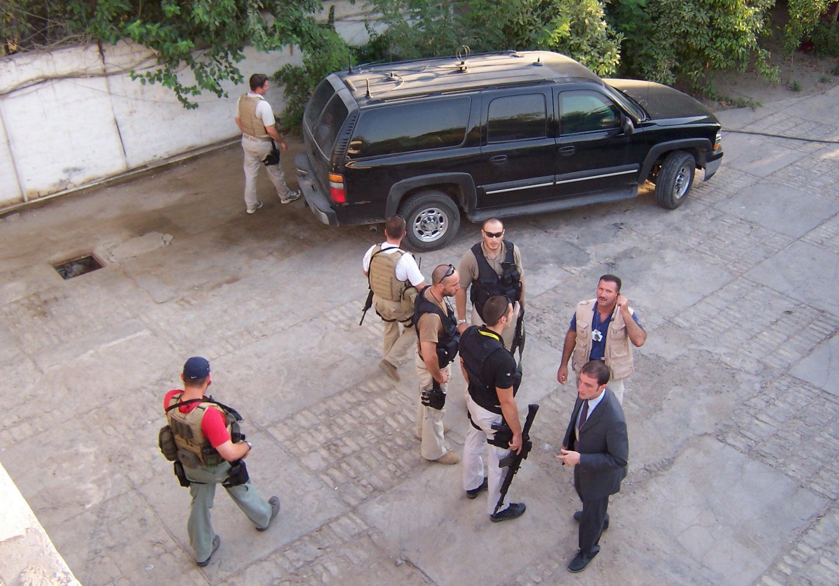 Blackwater Security guarding U.S. State Department employees at the Republican Palace in Baghdad