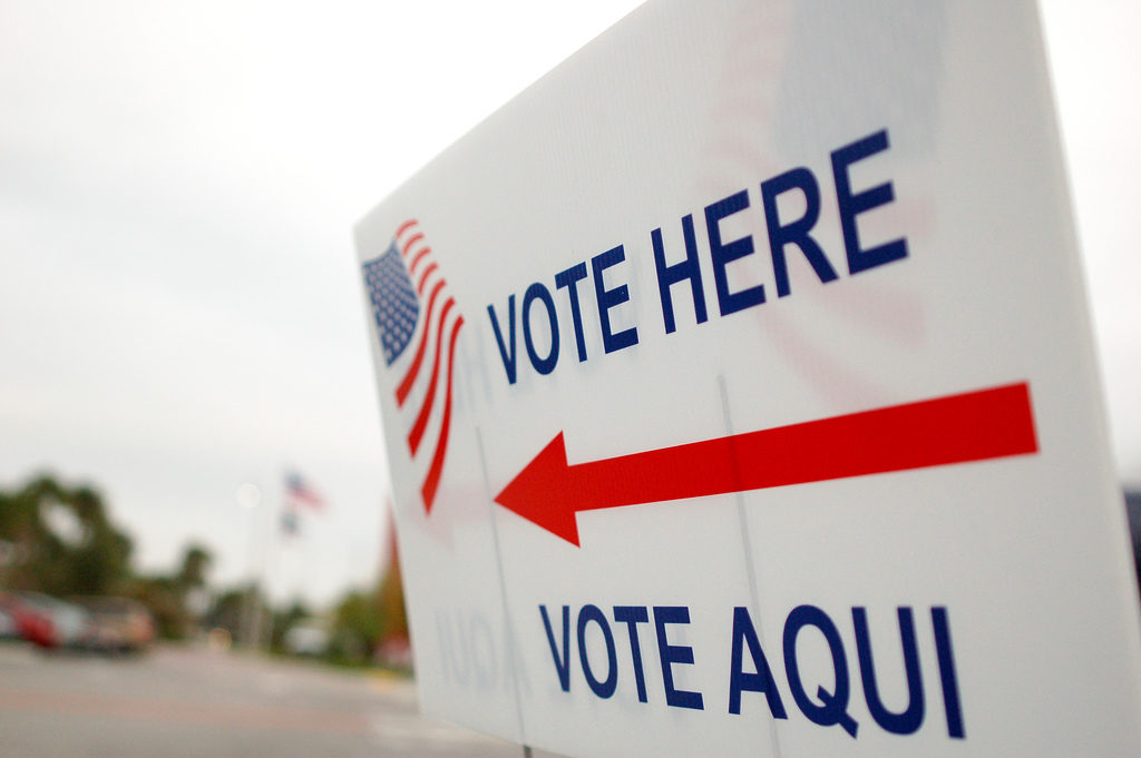 A sign for a polling station is shown here. (Photo by Erik Hersman)