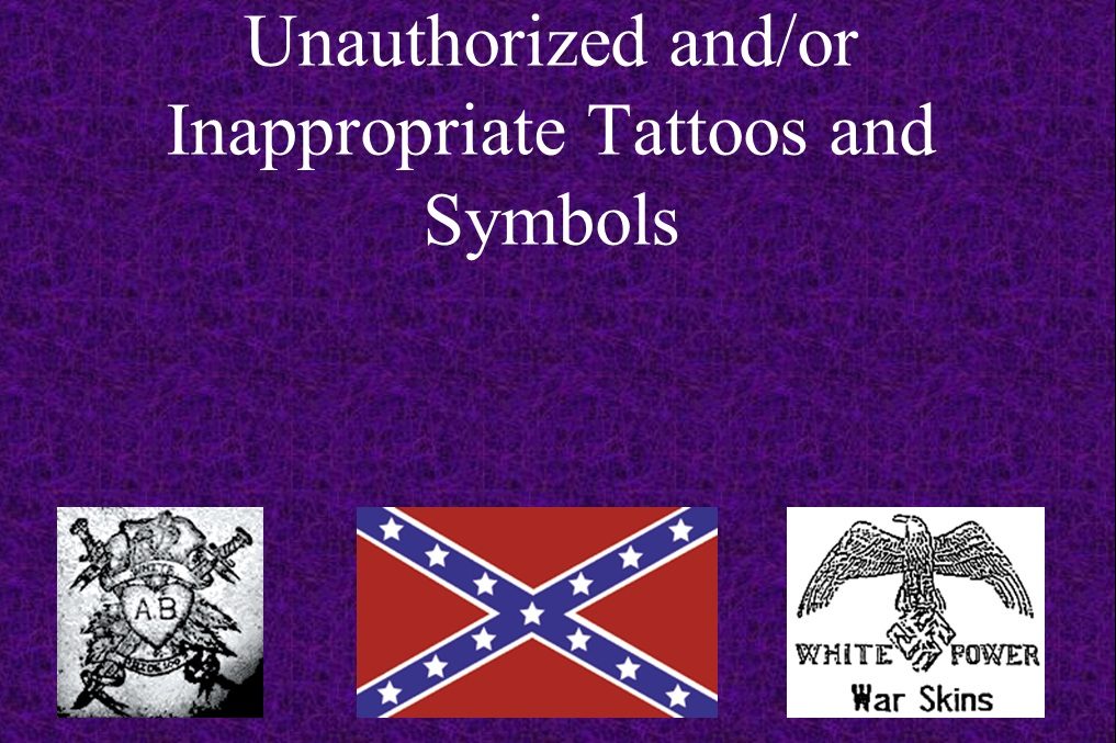 Screenshot of US Military educational collateral demonstrating inappropriate tattoos..
