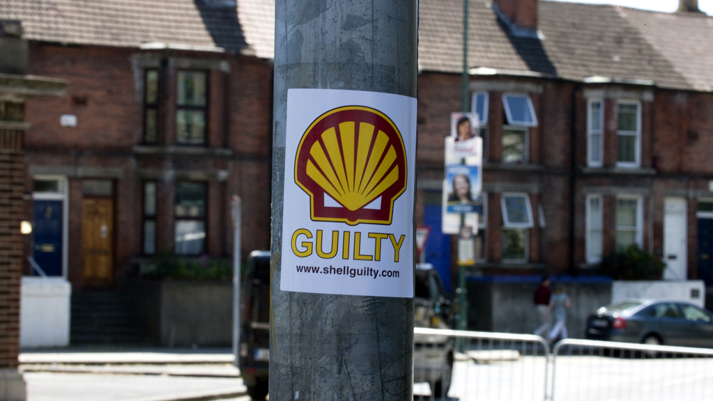 Shell protest sign in County Mayo, Ireland. (Photo by