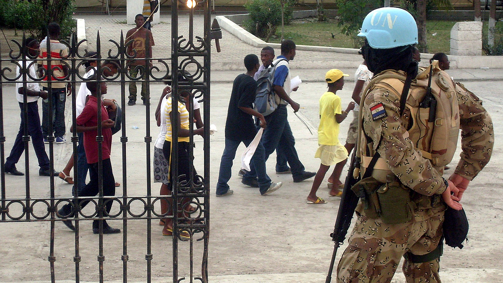 A UN peacekeeper stands guard in Haiti following the Jan, 2010 earthquake which left thousands dead and injured. (Photo by the embassy of Paraguay)