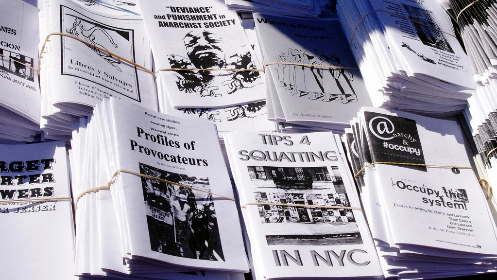 Literature at Occupy Town Square in Tompkins Square Park, East Village, New York. February 26, 2012. (Photo by David Shankbone)