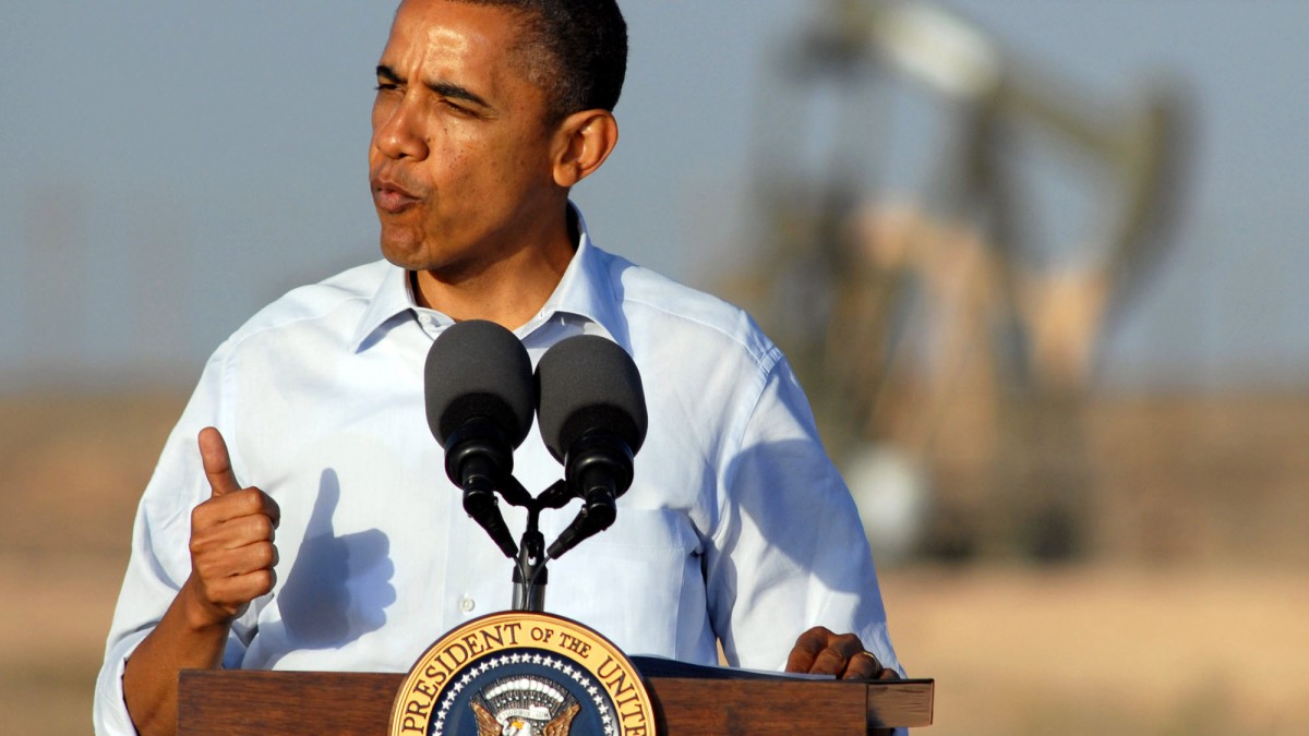 President Barack Obama discusses his oil and gas policies during a visit to a drilling site Wednesday, March 21, 2012 in Maljamar, N.M. (AP Photo/Odessa American, Mark Sterkel)