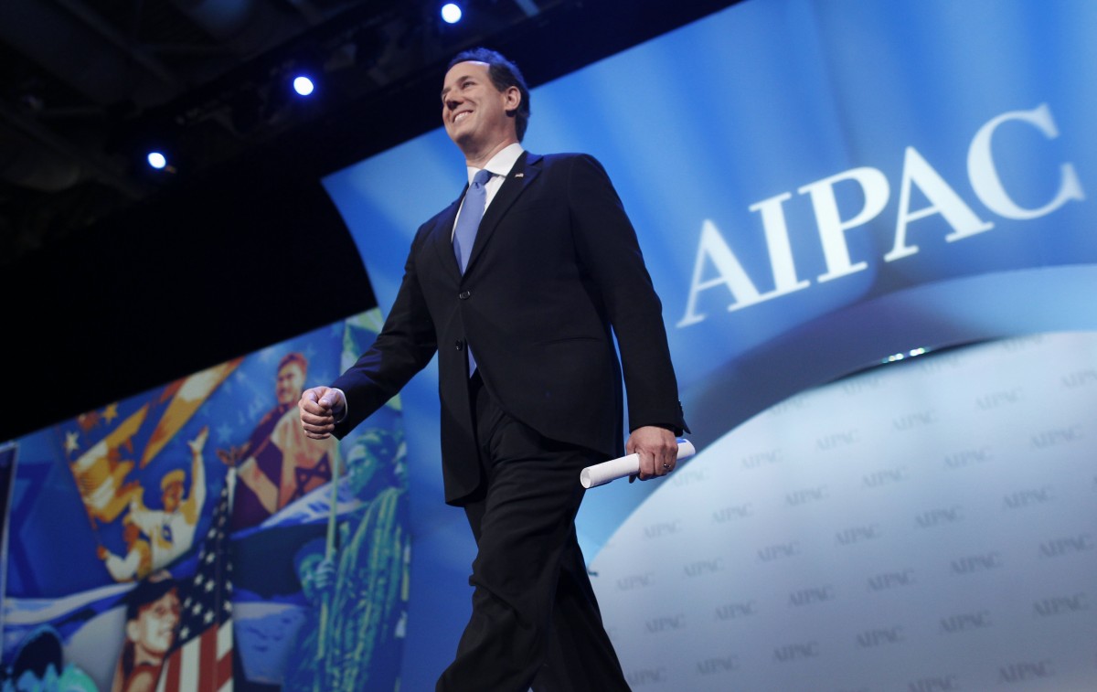 Republican presidential candidate, former Pennsylvania Sen. Rick Santorum, arrives to speak before the American Israel Public Affairs Committee (AIPAC), in Washington, Tuesday, March 6, 2012. (AP Photo/Charles Dharapak)