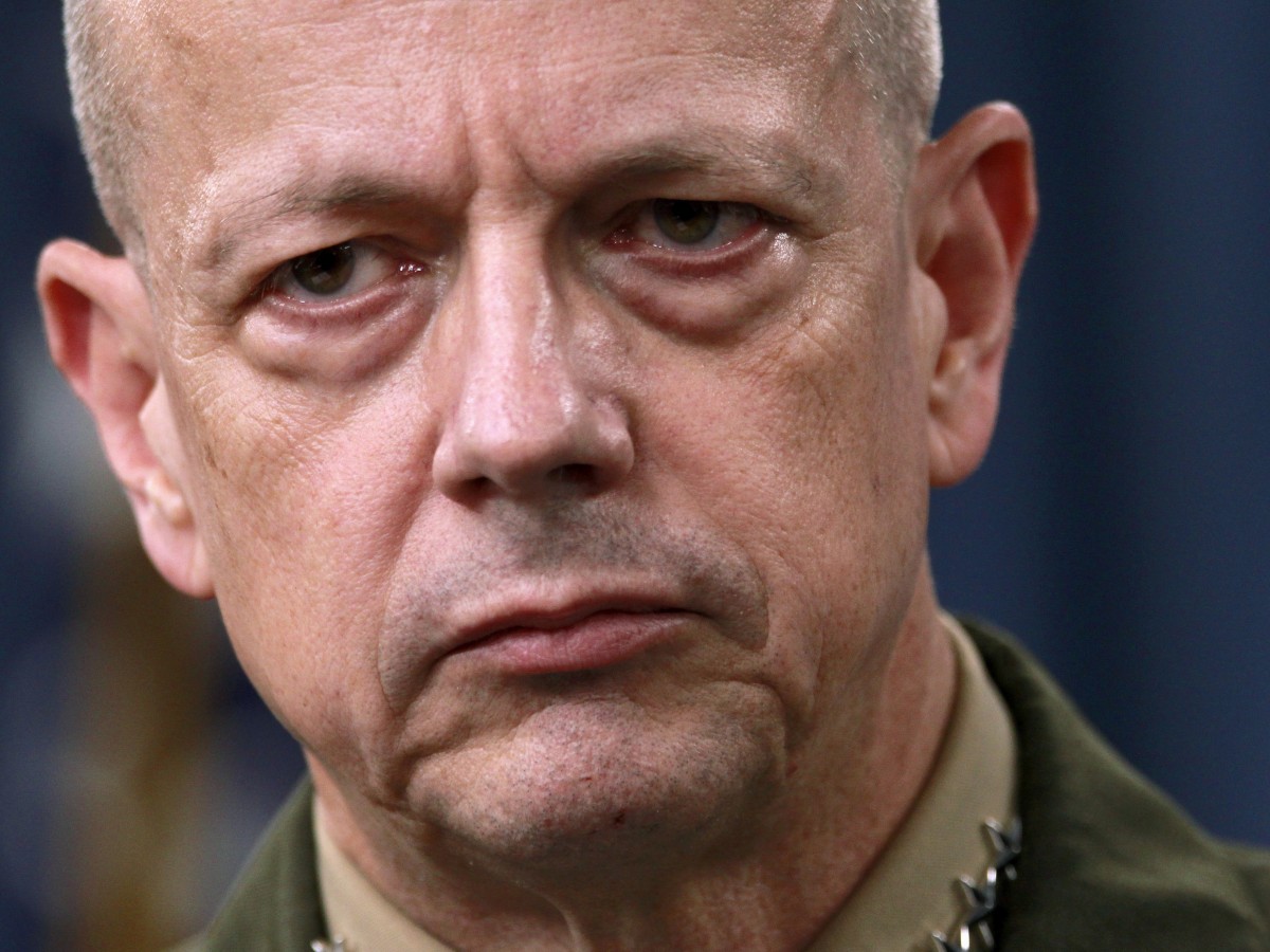 FILE- In this March 26, 2012, file photo, Marine Gen. John Allen, the top U.S. commander in Afghanistan listens during a news conference at the Pentagon in Washington. The Afghan government says it has reached a deal with the U.S. to govern controversial night raids by American forces. (AP Photo/Haraz N. Ghanbari, File)