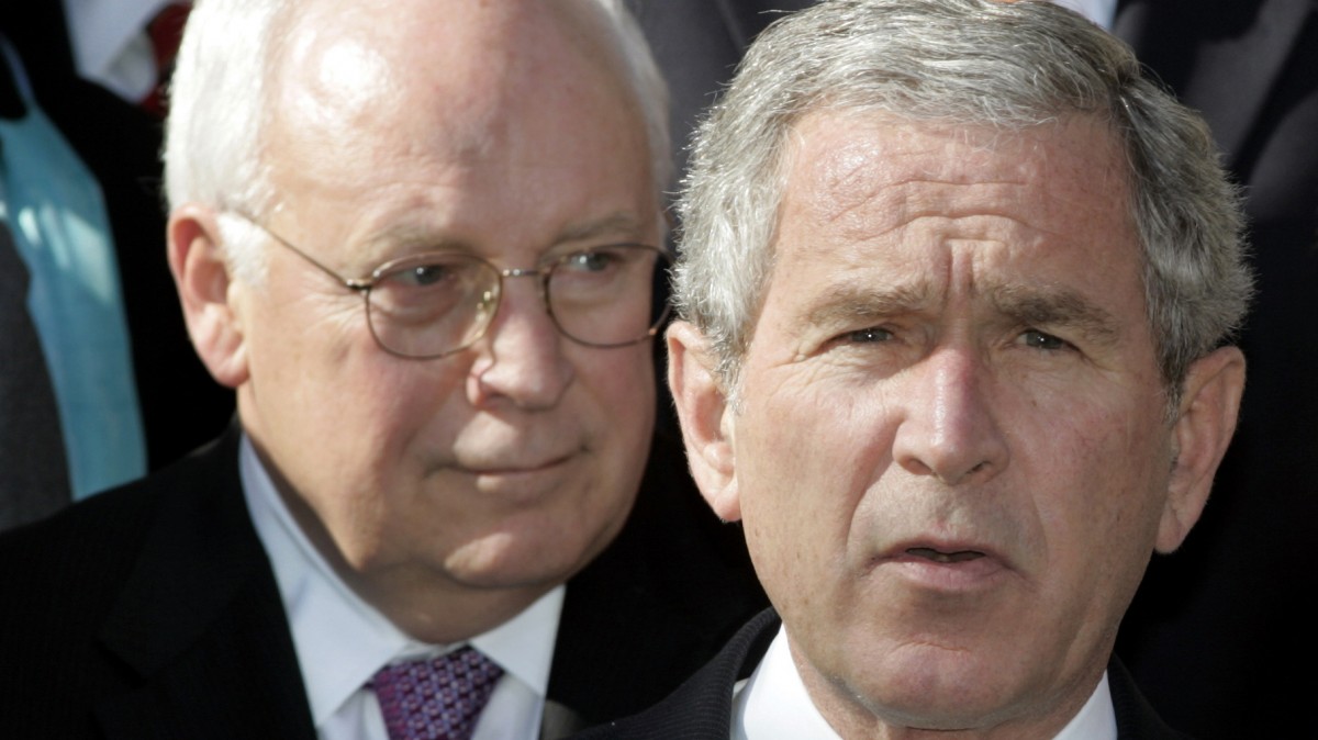 Vice President Dick Cheney and President Bush stand in the Rose Garden of the White House in Washington in this Nov. 9, 2006, file photo. (AP Photo/Ron Edmonds, files)