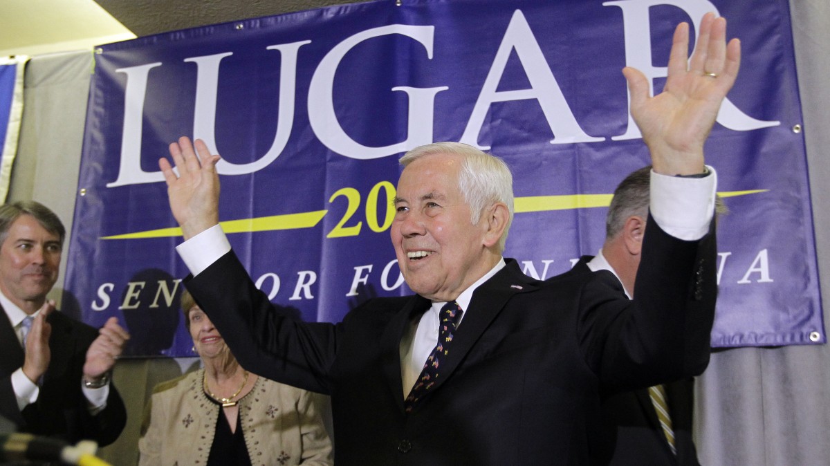 Sen. Richard Lugar reacts after giving a speech Tuesday, May 8, 2012, in Indianapolis. Lugar lost his Republican Senate primary on Tuesday to state Treasurer Richard Mourdock. (AP Photo/Darron Cummings)